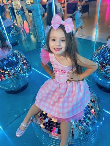 Barbie Ekose tek omuzlu elbise (barbie yazılı) Barbie Ekose tek omuzlu elbise (barbie yazılı)