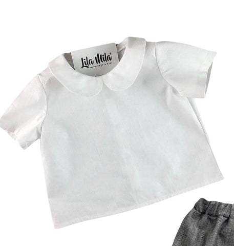 Bebe Yaka Kısa Kollu Poplin Gömlek Bebe Yaka Kısa Kollu Poplin Gömlek