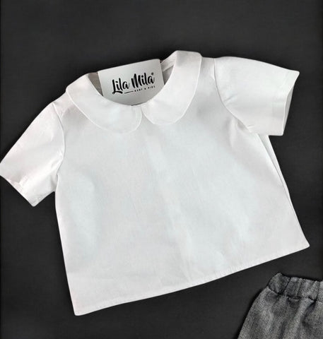 Bebe Yaka Kısa Kollu Poplin Gömlek Bebe Yaka Kısa Kollu Poplin Gömlek