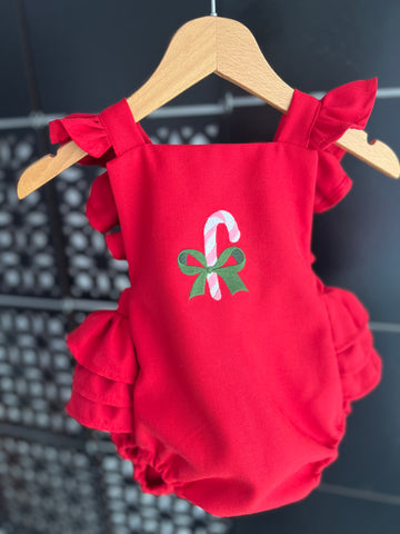 Nakışlı Klasik Tulum Kırmızı Yılbaşı temalı Baston şeker