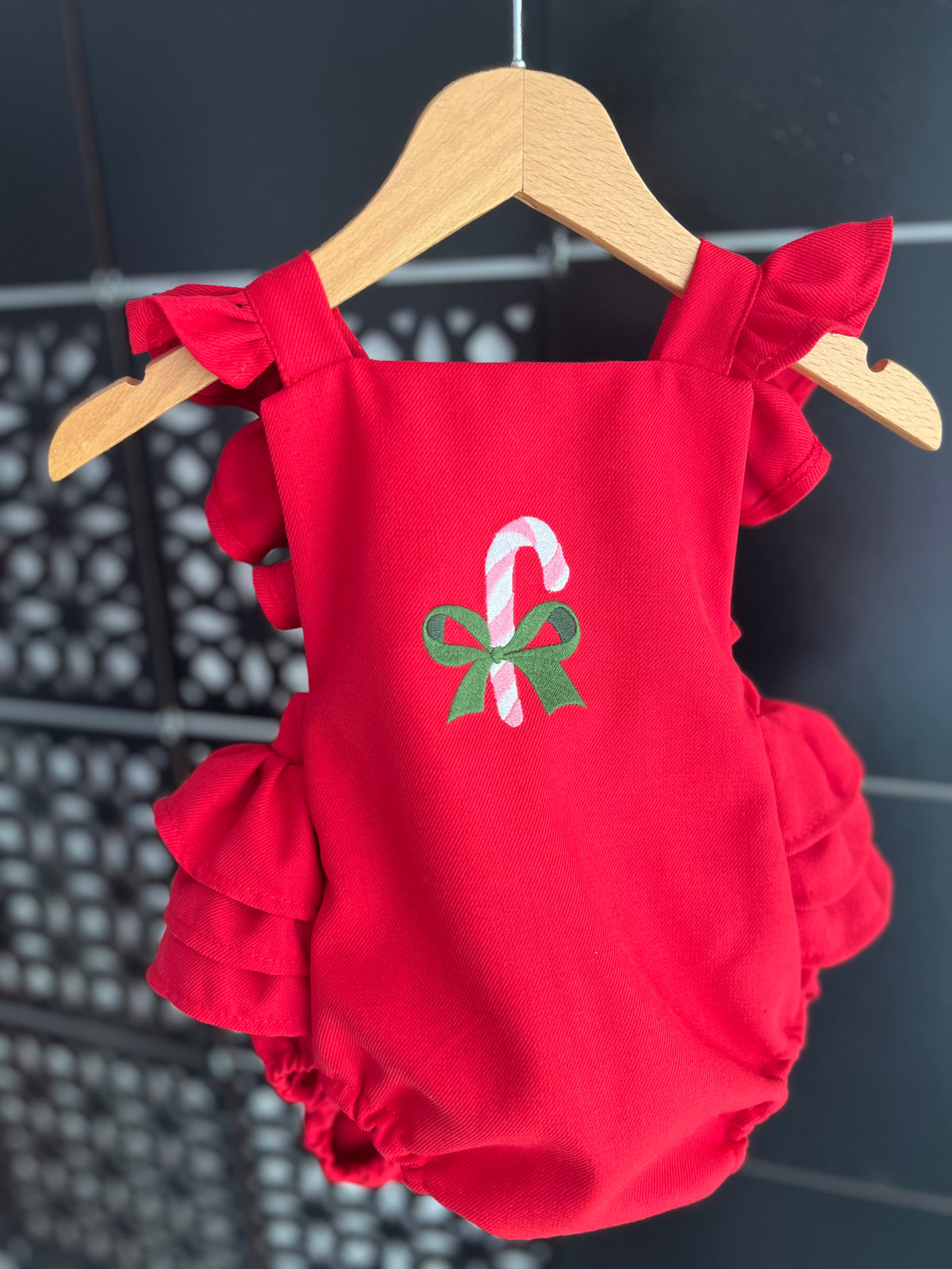 Nakışlı Klasik Tulum Kırmızı Yılbaşı temalı Baston şeker