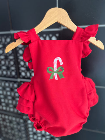 Nakışlı Klasik Tulum Kırmızı Yılbaşı temalı Baston şeker