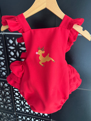 Nakışlı Klasik Tulum Kırmızı Yılbaşı temalı - Geyik